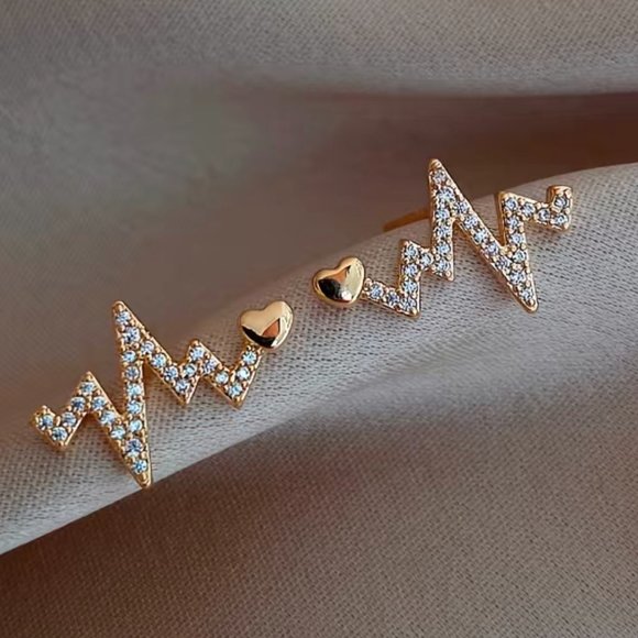 "Warrior" Heartbeat Diamond Minimalist EKG Everyday Nurse/Doctor Stud Ea… - Picture 2 of 4